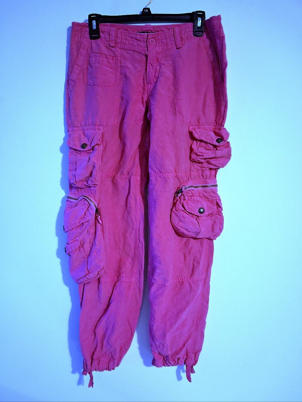 Pink Cargo Pants - Casual Utility Style Silk And Linen Size 8